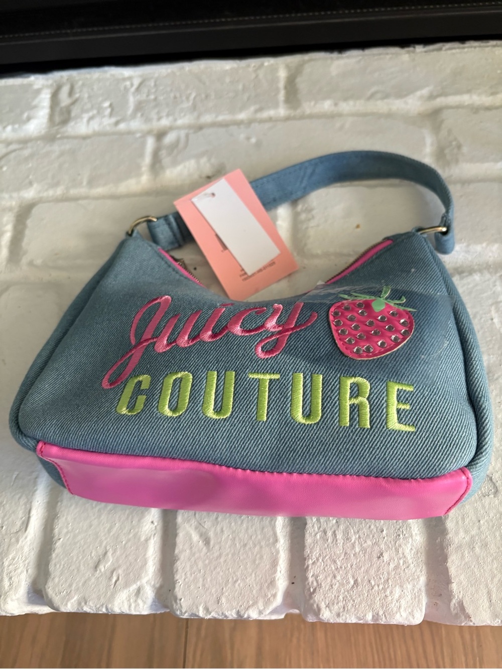 Juicy Couture Denim Mini Bag with Pink Embroidery